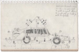 Car with cage for suspension from helicopter